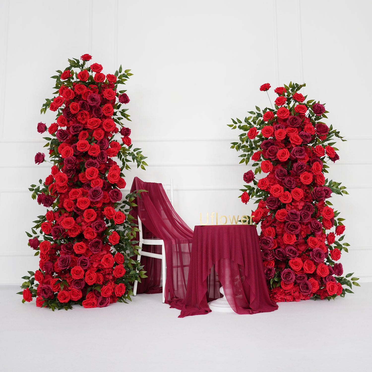 Artificial Red Rose Wedding KT Background Board Decor Flower Row Picture 5